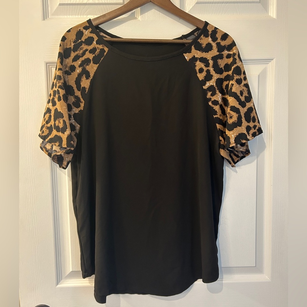 Woman’s Black + Cheetah Blouse